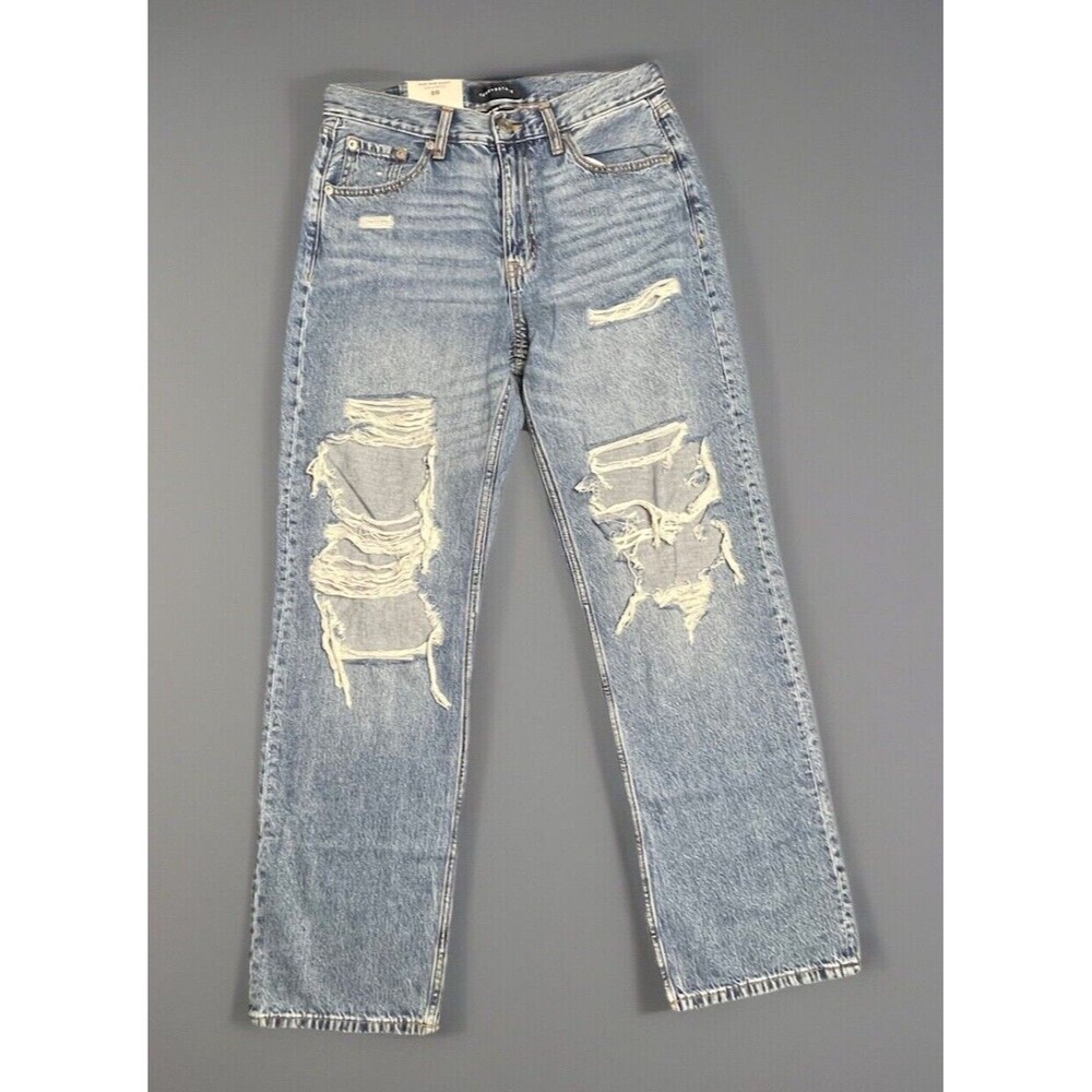 Aeropostale Women 8 High Rise Baggy Distressed Denim Jeans Regular Straight NEW